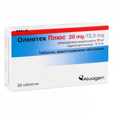 Олметек Плюс 40 мг-12,5 мг таблетки №28 шт Олмесартан, Гідрохлортіазид 37363 фото